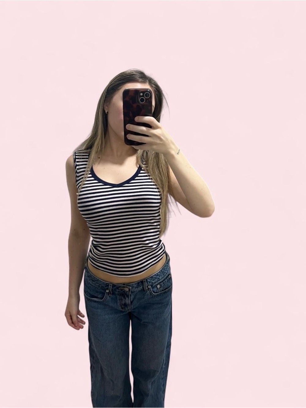 Just Polly Striped Navy Tank Top - Women